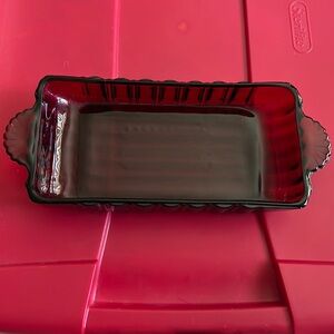 VTG Cranberry Glass Butter/Condiment Dish